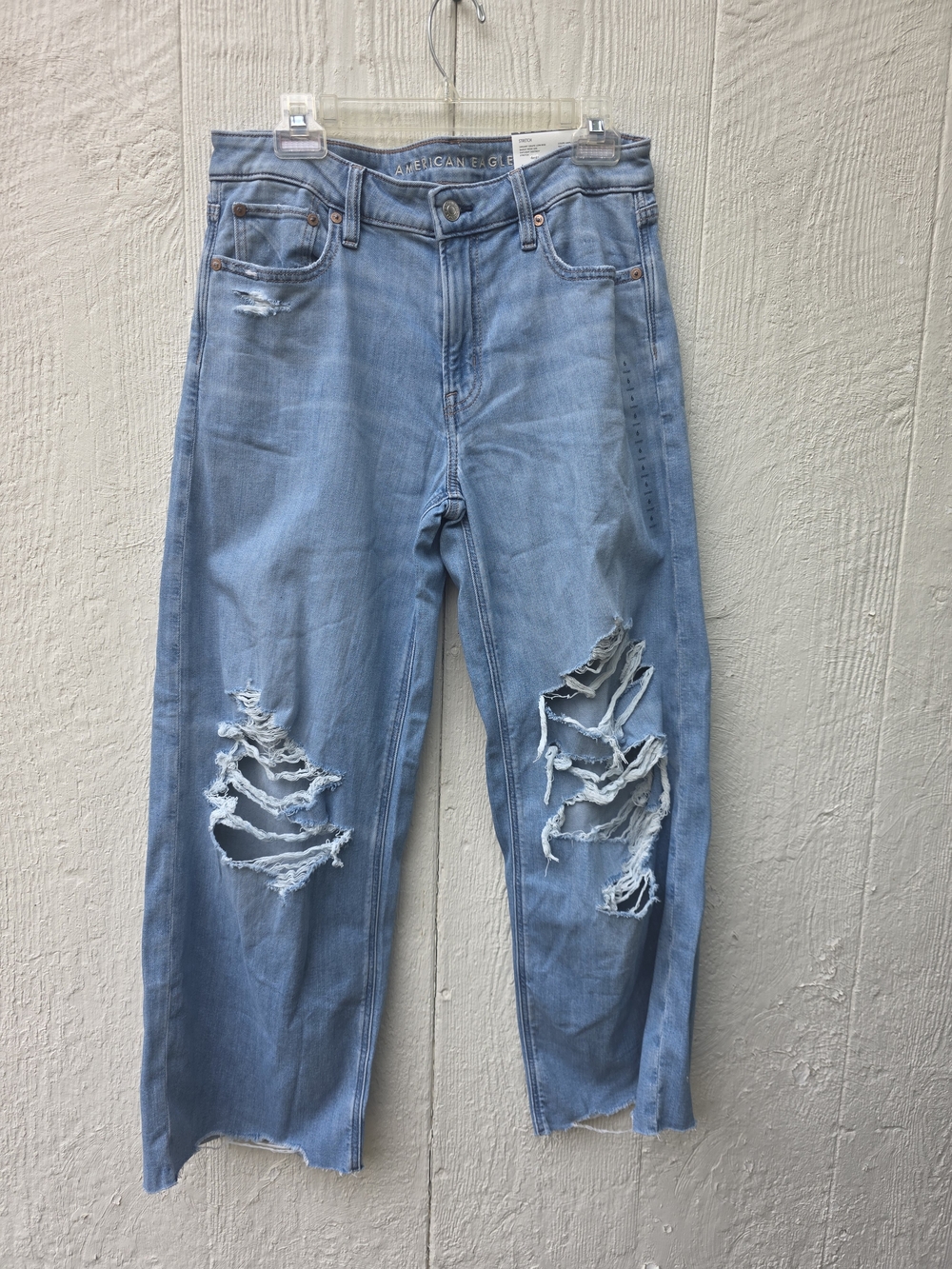 American Eagle Drape Stretch Ripped Low Rise Baggy Wide Leg Jean